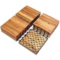 Giantex 27 PCS Interlocking Patio Deck Tiles, 12 x 12in Acacia Hardwood Floor Tiles, Tools Free Assembly, 27 sq. Ft Wood Composite Deck Flooring Pavers for Outdoor & Indoor, Stripe Pattern