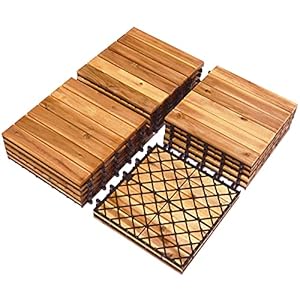 GIANTEX Outdoor vloertegels van acaciahout, 27 tuintegels met insteekdesign, waterdichte vloertegels met kunststof basis (model 2)