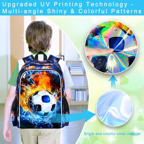 Image of 17 inch Soccer Backpack for Boy, 3Pcs Football School Backpacks with Lunch Box, Kids Bookbag for Elementary Preschool Kindergarten(Blue)