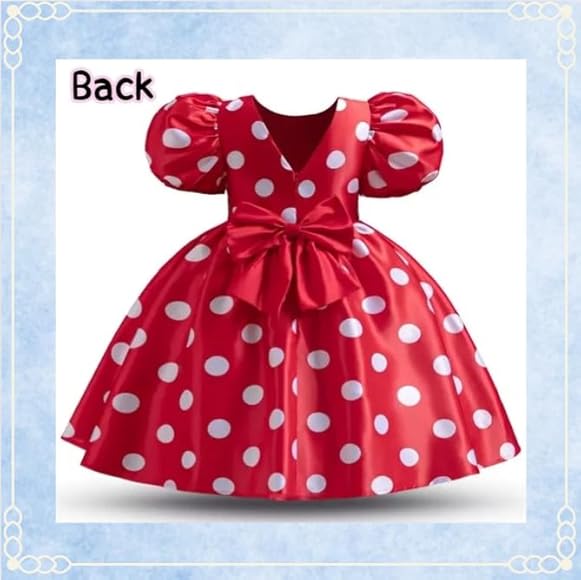 ミニーちゃん 新しいコスチュームデザイン 赤と白 ワンピース パフ袖  