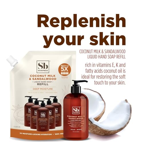Soapbox B076656799 Liquid Hand Soap, Coconut Milk & Sandalwood, Gentle & Moisturizing Hand Wash For Kitchen And Bathroom, Vegan & Cruelty Free Scented Hand Soap 12 Ounce Pump Bottles thumb #2
