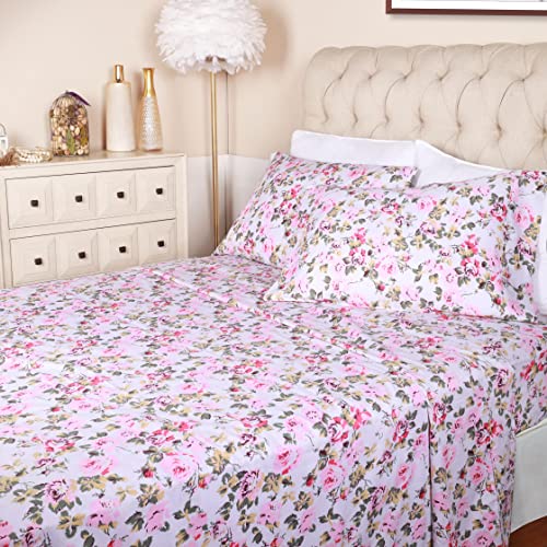 Superior Cotton Bed Sheets Set with Pillowcases 300-Thread Count Bed Sets, Durable and Breathable, Machine Washable, Vintage Floral Bedding Bohemian Wildflower, Queen, White by SUPERIOR - Used condition - US$50.64