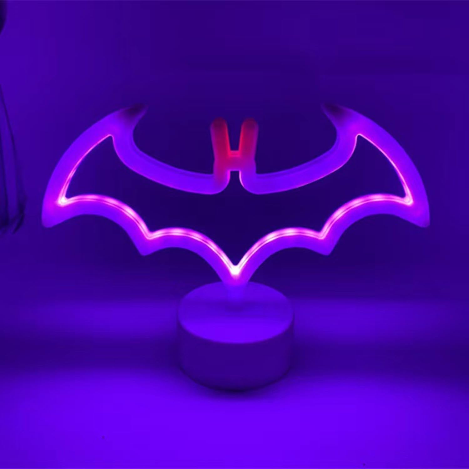 LED Neon Sign Battery/USB Powered Halloween Bat Shape Neon Lamp with Base for Bedroom Bar Office Desk Halloween Decorations(28x10x18cm/11x3.9x7In Purple) — image 1