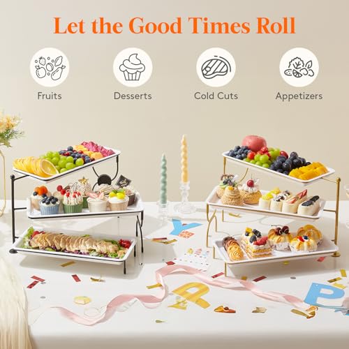Lifewit 3 Tiered Tray Stand for Party Entertaining, 14"×6.5" Serving Platters and Trays, Reusable Trays with Stable Mental Stand for Veggie, Fruit, Cookies, Dessert by Lifewit - Image 9