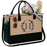YOOLIFE Personalized Gifts for Women Initial Tote Bag - Letter H Embroidery Monogram Women's Tote Ba