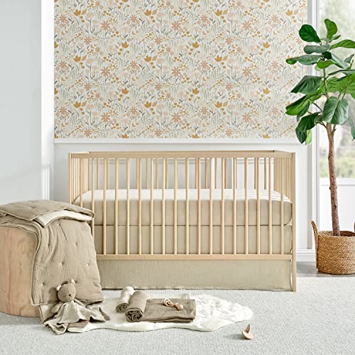 Image of Levtex Baby - Cloud Muslin Crib Bed Set - Baby Nursery Set - Cacao and Beige Stars - Grey Textured Muslin - 5 Piece Set Includes Quilt, Fitted Sheet, Two Swaddles & Bear Lovey