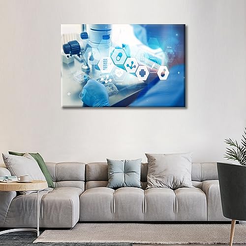 Image of 1 Panels Modern Medical Technologies Concept Wall Art for Living Room Laboratory Research Microscope Art Prints Young Scientist Posters & Prints Stretched and Framed Ready to Hang (24 inch Wx36 H)