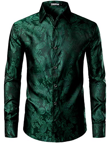 ZEROYAA Men's Paisley Jacquard Slim Fit Long Sleeve Button Up Dress Shirt for Party Prom2