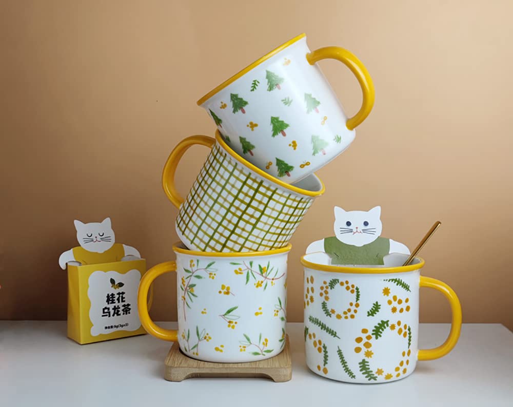 Juego de 4 tazas esmaltadas para acampar de viaje, duraderas y gruesas, para el hogar y la oficina (amarillo)