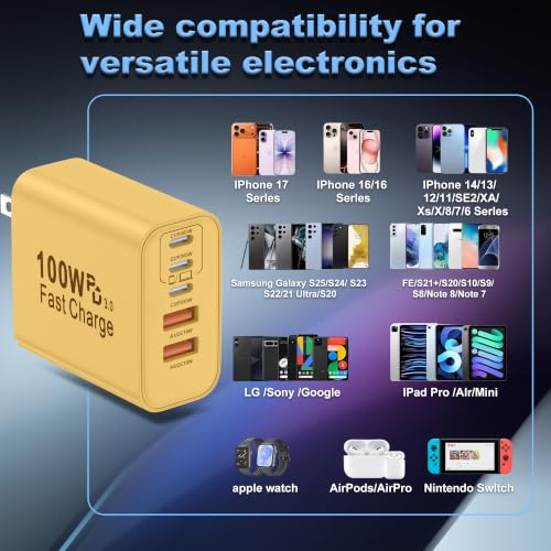 Image of USB C Charger Block, 2-Pack 100W 5-Port USB C Wall Charger iPhone Charger Fast Charging PD Power Adapter+QC Wall Plug Multiport Type C Brick Chargers for iPhone 17 16 15 14 13 Pro Max,Samsung,MacBook