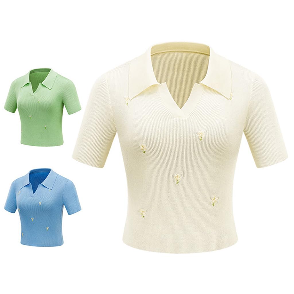 LANGWEI Polo da Golf da Donna T-Shirt Estiva Comoda con Scollo A V A Maniche Corte in Maglia per Abbigliamento Sportivo