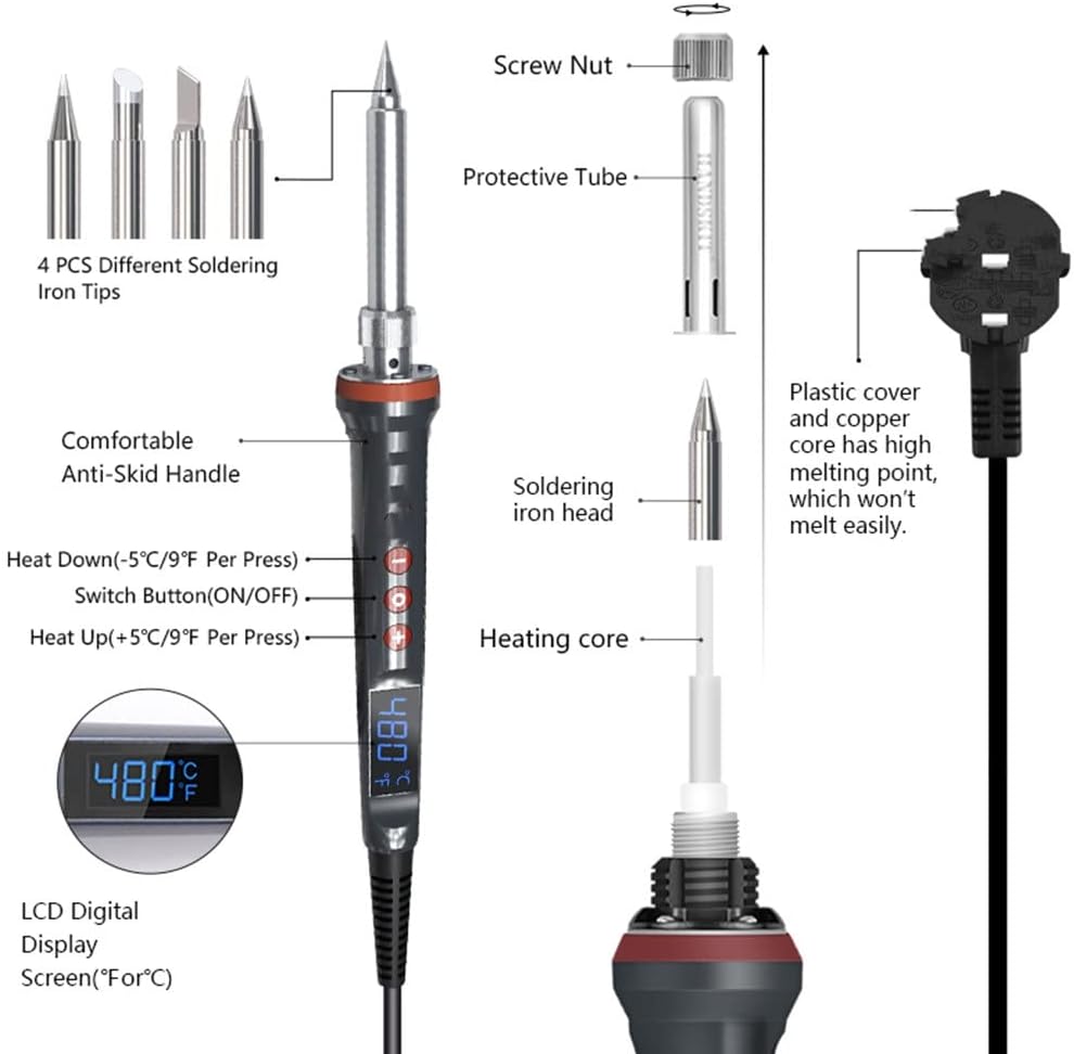 Soldering Iron LED Digital Display Adjustable Welding Electric 15min Auto Sleep Tin Tool