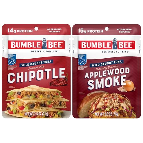 Bumble Bee Seasoned Tuna Pouch Duo (2 Total Pouches) - Chipotle Tuna and Applewood Smoke Tuna - Ready to Eat 2.5 oz Packets
