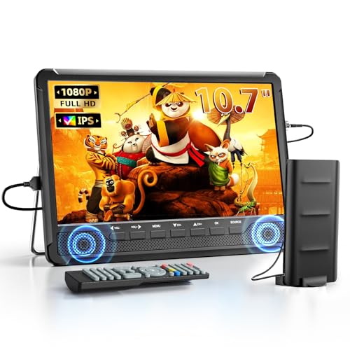 NORTHING 10.7' IPS Flat Screen TV, Portable Mini TV with Antenna ATSC Tuner, LCD Monitor 1080P with HDMI, AV, USB Input, Remote Control, Stand, Small Television for Camping Car Travel
