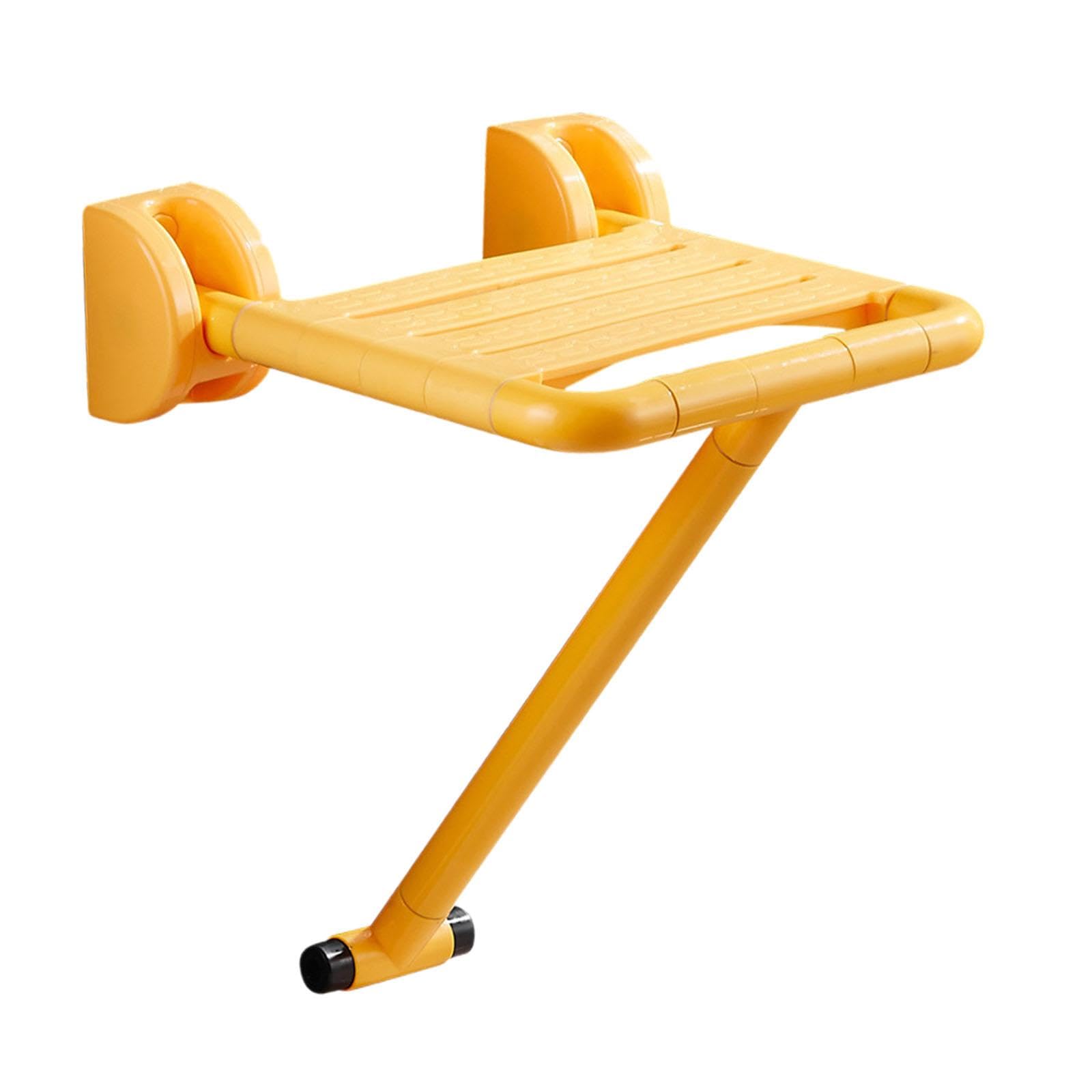 B Baosity Asiento de Ducha Plegable Reforzado con Base Estable Antideslizante Silla de Baño Montada en La Pared Taburete Plegable para Ducha Banco Ahorrador de, Amarillo