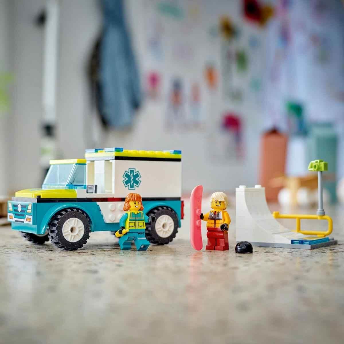 LEGO City Emergency Ambulance and Snowboarder Vehicle Toys for 4 Plus Year Old Kids - Image 2