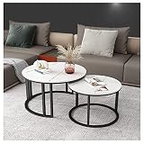 Lot de 2 tables basses rondes gigognes - Table basse ronde moderne - Table d'appoint blanche et table d'appoint avec cadre en métal - Table basse d'appoint pour salon