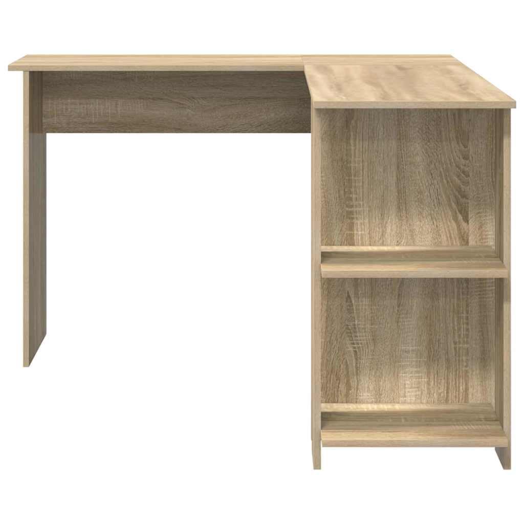 Moderna scrivania angolare in rovere Sonoma, 140 x 113,5 x 75 cm, con ripiani, area di lavoro compatta per ufficio e gaming, scrivania per computer durevole con spazio di archiviazione