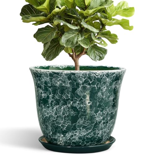 SUNPOTFOR Ceramic Planter - 12 Inch Pots for Plants with Drainage Hole and Saucer, Round Planter for...