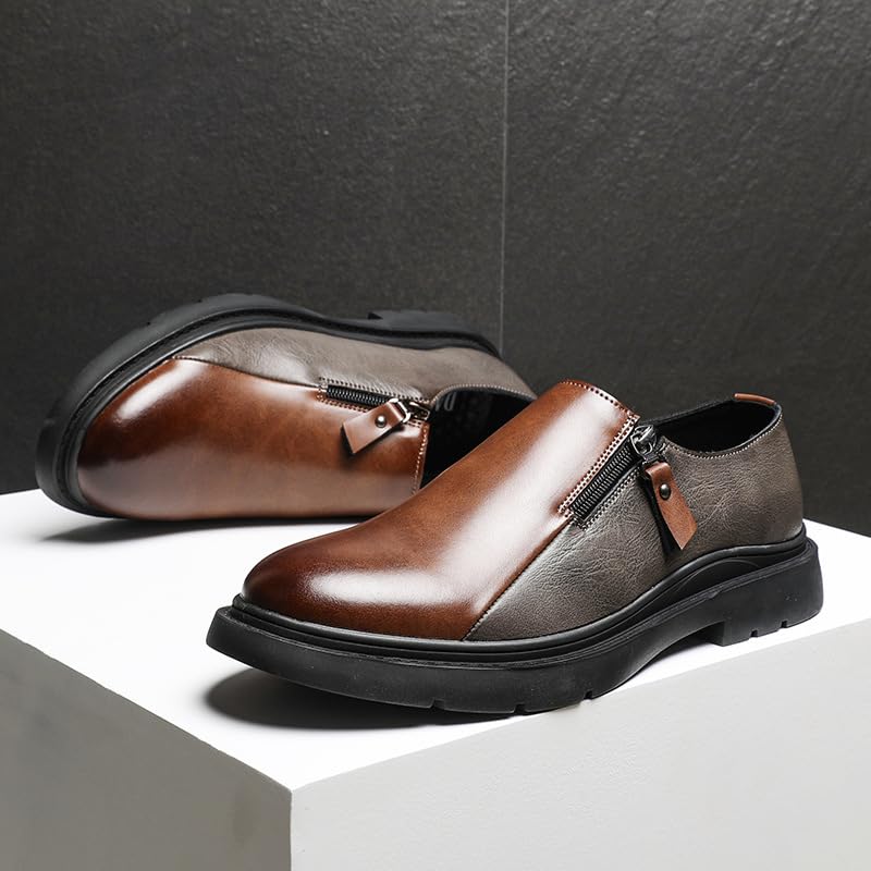 Mens Casual Slip Ons Oxford Zipper,men's Slip-ons Dress Shoes Two Tone,Work Shoes Men Business Casual3