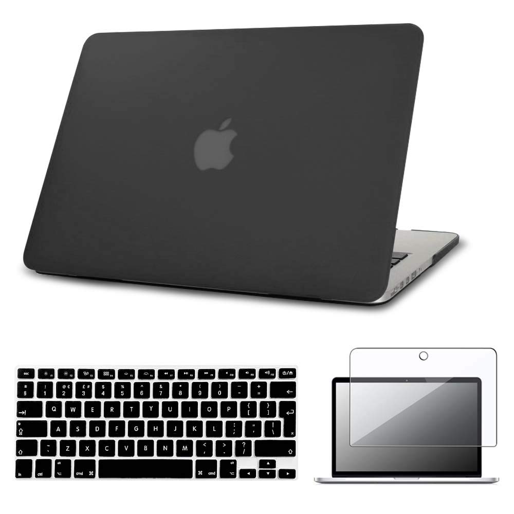 FINDING CASE Rubberized Matte Case For Macbook Pro 15" with retina Display (NO CD-ROM) A1398, 15.4 Hard Case + UK/EU layout Silicone Keyboard Cover + Screen Protector (Black)