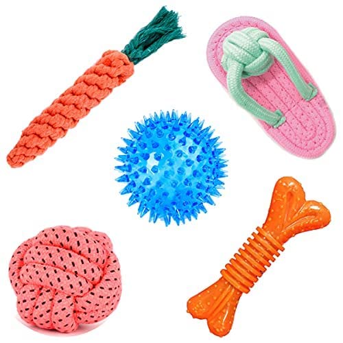Toms Pet Mall Non Toxic Cotton Poly Mix Chew Combo Pack - Rope Ball Toy/Gums Cleaner Correct Rope Toy/Slipper Dog Toy/Rubber Bone Toy/Rubber Ball Toy Set Ideal for Pets (Multicolor, Pack of 5) (B0BZRWL57S) Amazon Price History, Amazon Price Tracker
