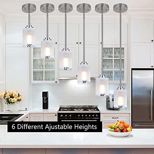Galtlap Pendant Light Kitchen Island 2 Pack, Modern Glass Pendant Lighting Fixtures, Mini Hanging Pendant Lights Brushed Nickel For Dining Room Bar Bedroom Bathroom With White Linen Glass Shade #TOP1