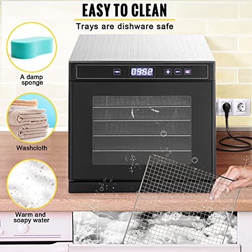 VEVOR Máquina Deshidratadora de Alimentos Eléctrica 6 Bandejas 600 W Secador de Frutas y Verduras 35-75 ? Temporizador 48 H Deshidratadora de Frutas Setas Carne de Acero Inoxidable con Pantalla Táctil - imagen 6