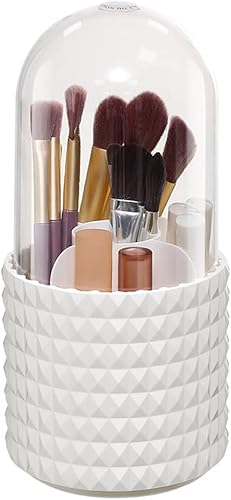 Organizador de brochas de maquillaje con tapa, contenedor giratorio de 360° a prueba de polvo para brochas de maquillaje con cubierta acrílica