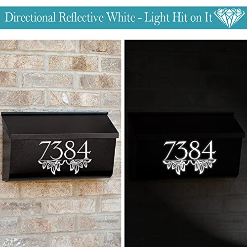3 Inch Reflective Mailbox Numbers With Floral Leaves Sticker Waterproof Mailbox Decal Engineer Vinyl Address Numbers For Outside, House, Door, Mailbox, Locker, Garbage Bin, Office, Curb Sign, Street #TOP3