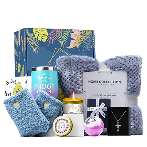 Get Well Soon Gifts for Women Yolidas Care Package for Women Get Well Gift Basket with Flannel Throw Blankets and Cross Necklace for Women Thinking of You Gifts for Women Sympathy Gift Baskets Christmas gift