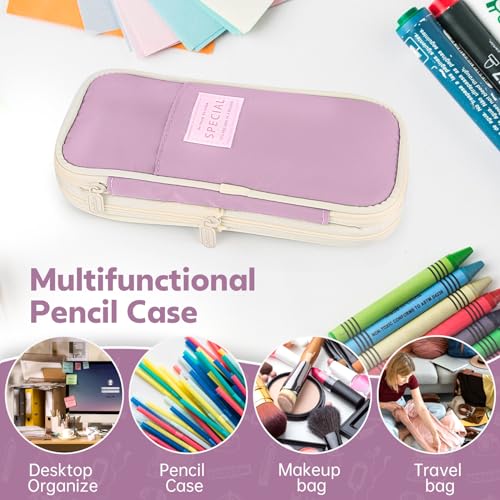 Image of Pencil Case, Large Capacity Aesthetic Pencil Cases with Durable Zipper, Big Stationery Pencil Pouch for Women & Men, Adults Portable Storage Organizer Bag for College, office, Travel (Purple)