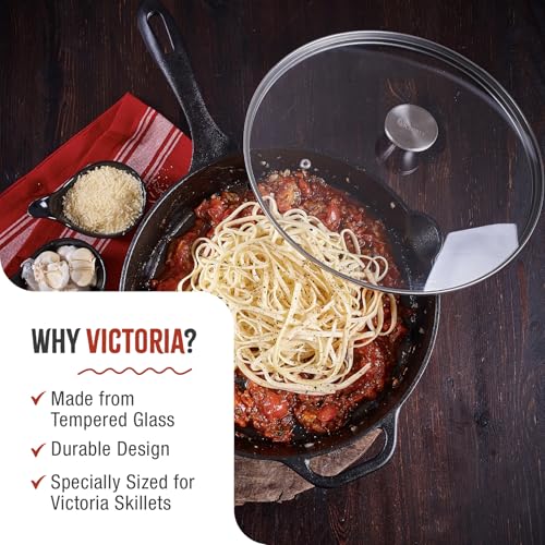 Image of 11.5-Inch Glass Lid for Victoria Round 12-Inch Cast Iron Skillet or Pan, Custom Made for Only Victoria Brand, Internal Diameter 11.5-Inch, External Diameter 12 Inch