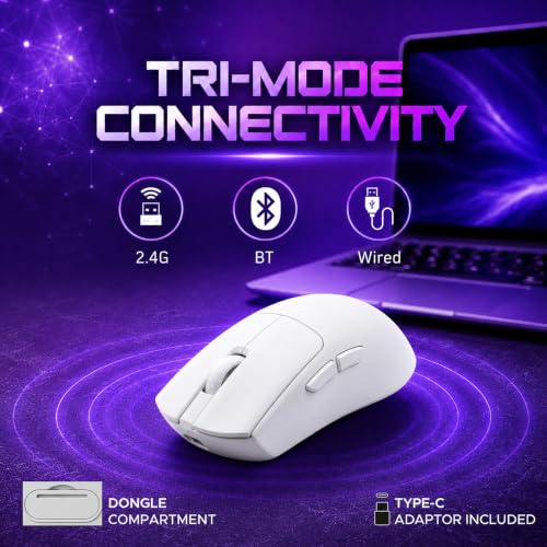 Image of Ant Esports GM380 V2 Tri-Mode Wireless Gaming Mouse | 2.4G + Bluetooth + Wired | 6400 DPI, 4000 FPS Sensor, 1000Hz Polling, 72Hrs Battery, Rechargeable & Lightweight for PC, Laptop, Mac White