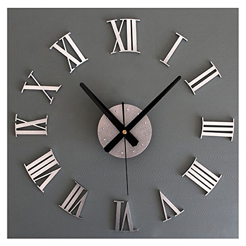 cerobit Elegant Modern Frameless Large 3D DIY Wall Clock Kit Decoration Home for Living Room Bedroom (Silver)