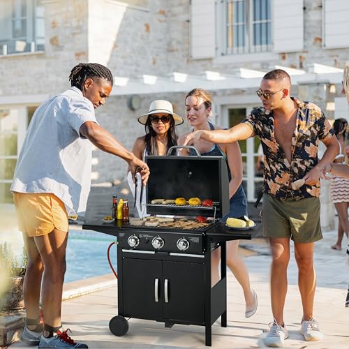 Foto von tepro Gasgrill Mayfield, 3 Brenner mit je ca. 3 kW Leistung, mit verchromten Grillrosten, Piezozündung, Thermometer, Maße ca. 127 x 58 x 103 cm, Schwarz