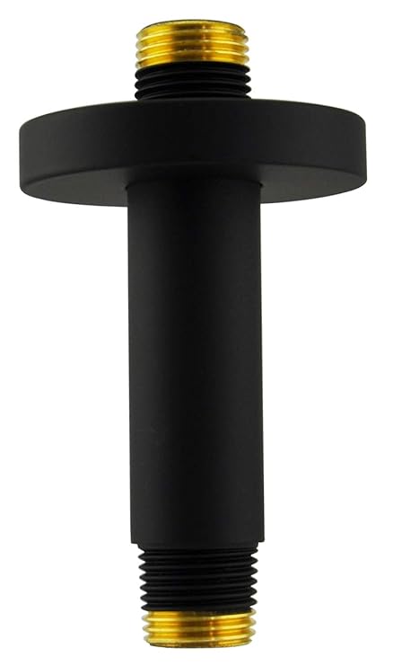 Aquaiaw Shower Arm and O-Ring Flange, 3 inch, Solid Brass, Round, Matt Black, Straight Shower Arm Extension, Ceiling Mount Shower Head Extension Arm, Both 1/2 NPT, Universal Rainfall Shower Head Arm
