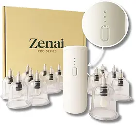 Zenai - Kit Zenai 12 Ventosas Octogonais com Bomba Automática – Recarregável USB, Ventosaterapia Profissional