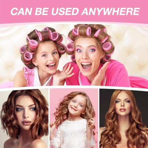 Lockenwickler Set 50 Stücke, 24 Stück 4 Größen (60/48/36/25mm) mit 24 Edelstahl-Clips, Lockenwickler Groß Selbsthaftend, Haarwickler, Hair Rollers with Clips für Lange, Mittlere & Kurze Haare