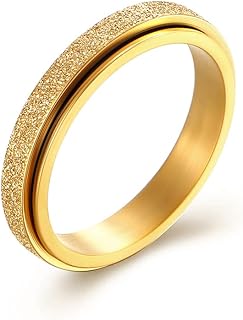 INRENG Anxiety Ring for Women 4MM Stainless Steel Spinner Rings for Anxiety Relief Items for womens Sandblast Glitter Finish