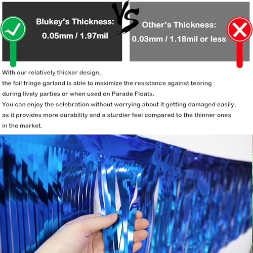 Image of Thick 10 Feet by 15 Inch Royal Blue Foil Fringe Garland - Pack of 3 | Shiny Metallic Tinsel Banner for Parade Floats, Bridal Shower, Wedding, Birthday, Christmas | Wall Hanging Drapes (3)