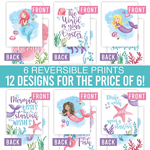 Hadley Designs 6 Reversible 8X10 Mermaid Wall Art Prints, Under The Sea Decorations For Girls Bedroom Posters, Mermaid Bathroom Decor Wall Art Prints, Mermaid Decor For Girls Room Wall Decor #TOP3