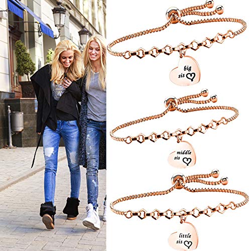 QIIER Big Sis Lil Sis MiddleBracelets Set for 3 Sisters Adjustable Family Bracelets Sister Friendship Jewelry Sister Gift(3) - Image 5