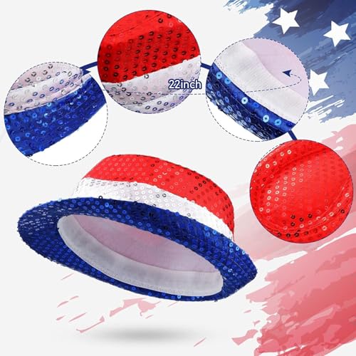 Skicuff Patriotic Sequin Hat White Blue Red Sequin Cowboy Hat 4th of July Hats for Men Women American Flag Style Costume by Skicuff - Used condition - Image 6