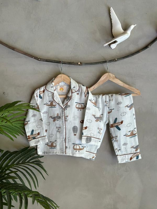 LILY LAMA Born to Fly Nightsuit for Girls (2-3 Years) | 100% Organic Muslin Cotton Nightdress | Soft, Breathable & Comfortable Sleepwear | Multicoloured Toddler Pajamas 3