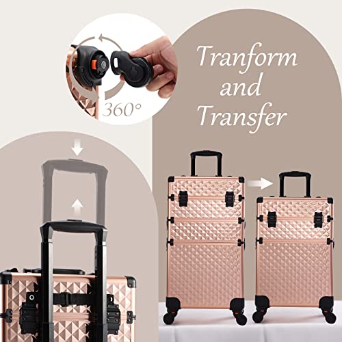 Adazzo XGO84J 3 In 1 Professional Rolling Makeup Train Case Aluminum Trolley Case thumb #5