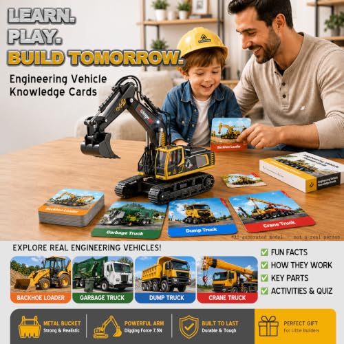 Image of kolegend 1:18 Scale RC Excavator Toy with Metal Shovel, 11 Channels Remote Control Construction Truck, Real Digging on Dirt & Sand 2 Rechargeable Batteries Gift for Boys Girls Kids 6-12 Years Old