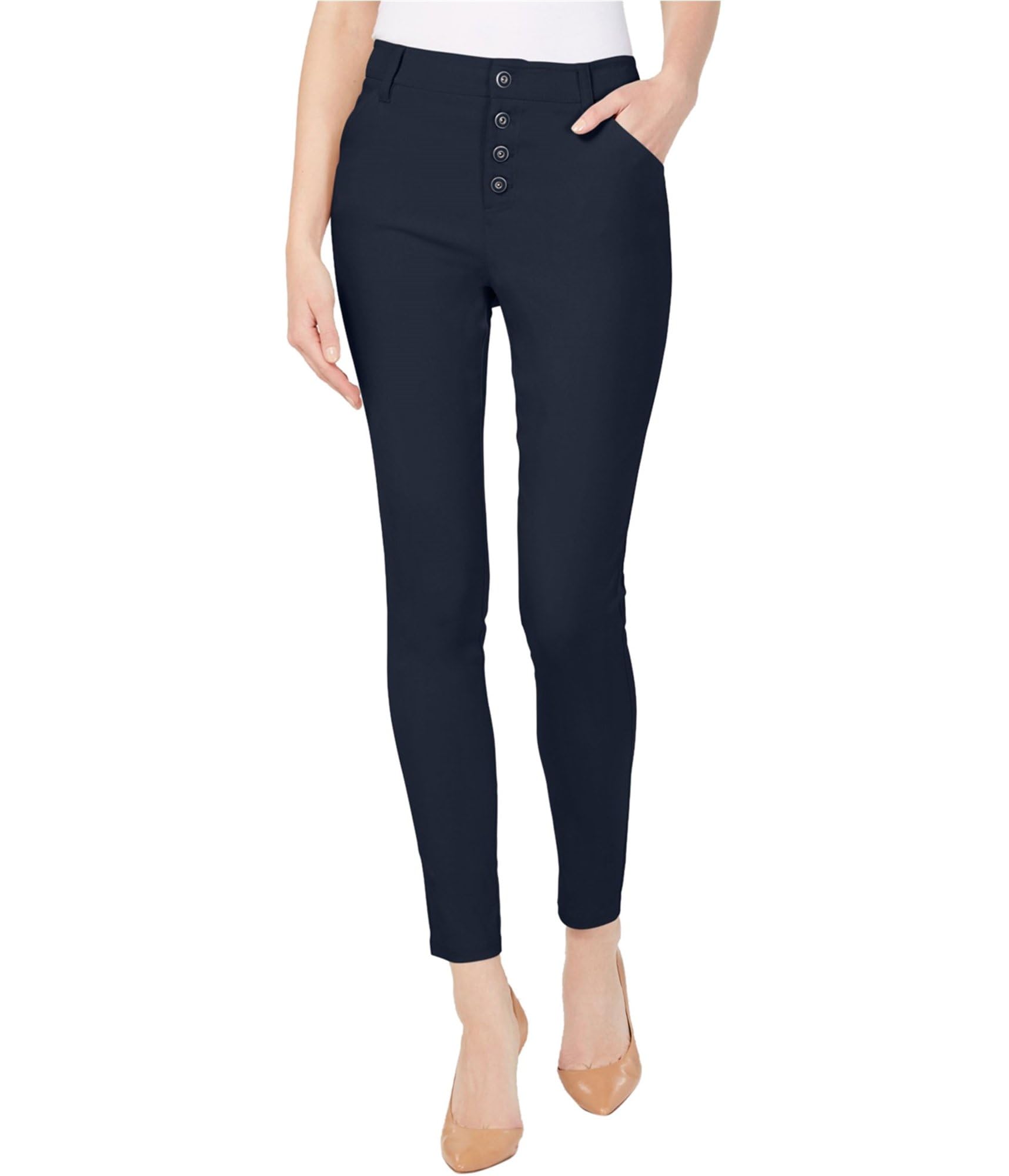 I-N-C Womens Exposed Button Casual Trouser Pants Blue 14