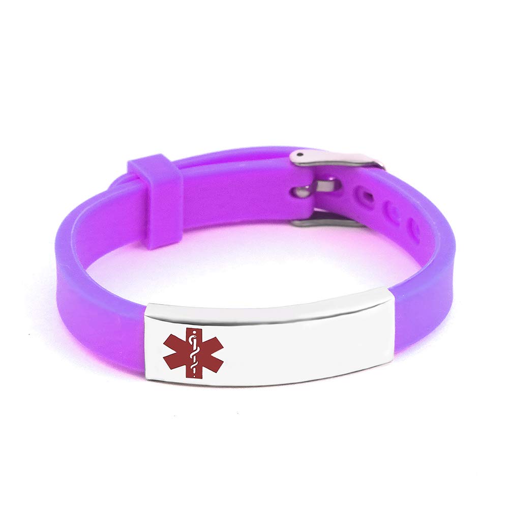 BAIYI Medical Alert ID Bracelets Rubber Wristband Purple for Women