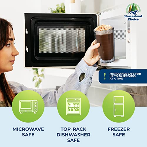 Insulated Drinking Glasses 16Oz 4-Pack - Made In Usa Great For Iced Coffee & Hot Drinks, Clear Double Wall Plastic Tumbler Cups, Microwave, Freezer & Top Rack Dishwasher Safe Reusable Cups #TOP4